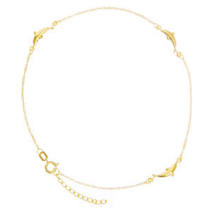 14K Solid White / Yellow Real Fine Gold Dolphins Anklet